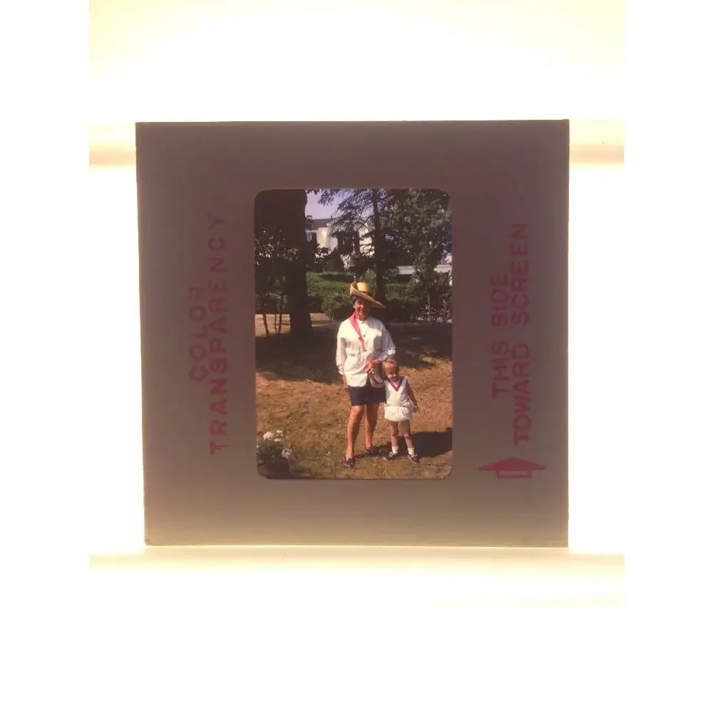 Vintage 1966 Kodachrome Woman Straw Hat Girl Portrait Photograph Color Slide